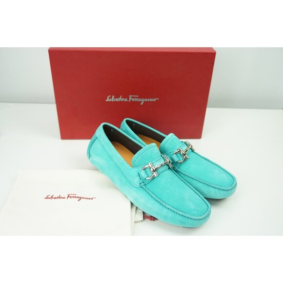 Salvatore Ferragamo Parigi Eco Tyrone Buc Suede Calf Teal Blue Loafers 6.5 EEE
